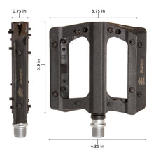 Load image into Gallery viewer, ezra bmx flats plus pedals with metal pins and sealed axle black
